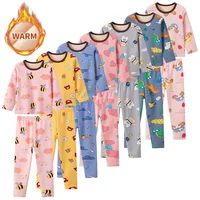 2-piece winter plus velvet padded children’s long-sleeved trousers suit casual Joker boys and girls cute printed warm home suit