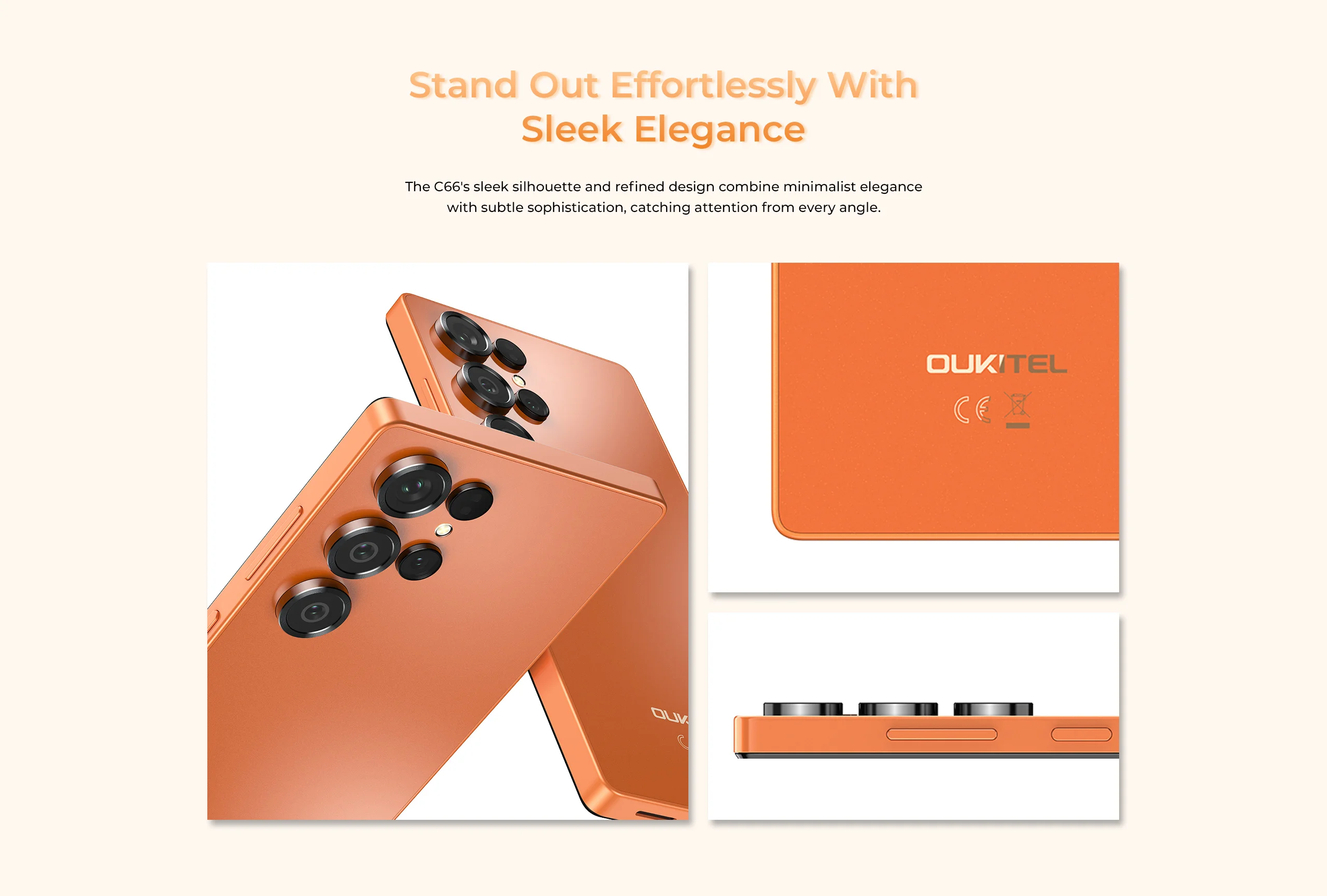 6,73 Zoll Oukitel C66 Ultradünn Smartphones 24GB+256GB Android 16