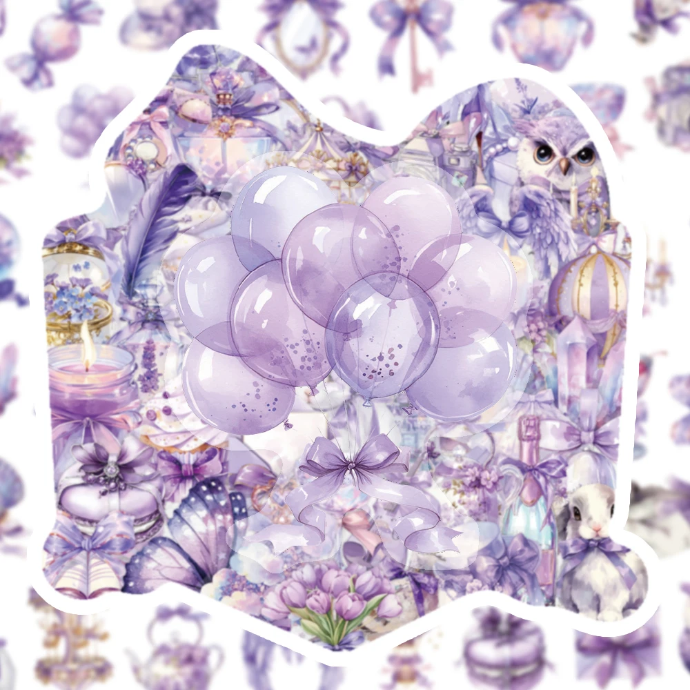 50개입 퍼플 드림 아트 PET 스티커 성 크리스탈 볼 토끼 고양이 리본 개인 맞춤형 DIY 물컵 책 전화 케이스 스티커