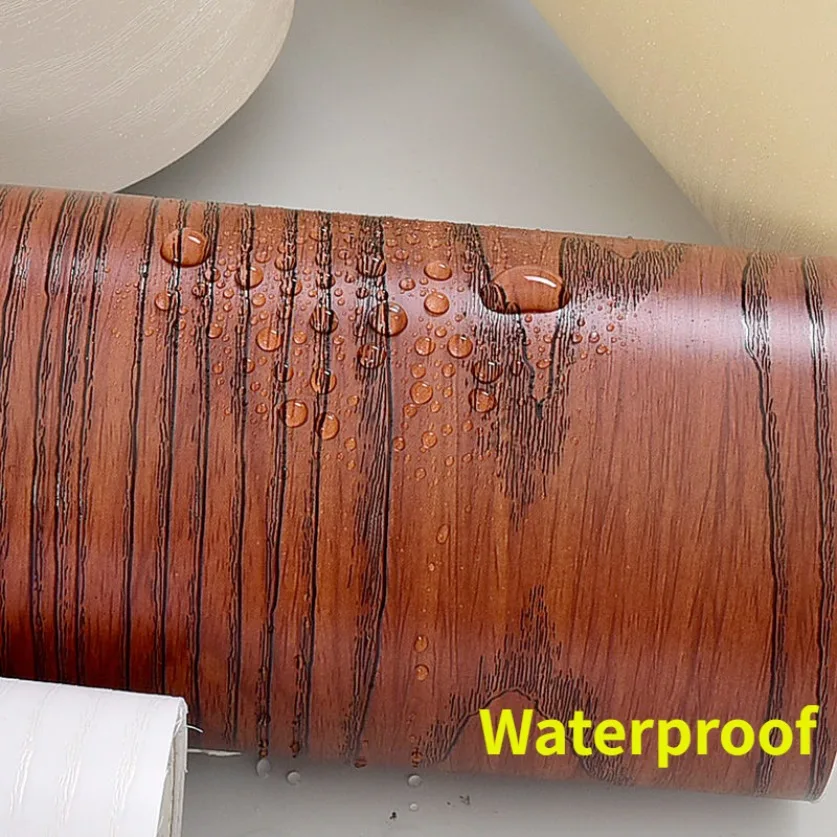 90CM Width Waterproof Self Adhesive Wood Grain Sticker Door Cabinet Desktop Modern Furniture Renovation Peel and Stick Wallpaper 2