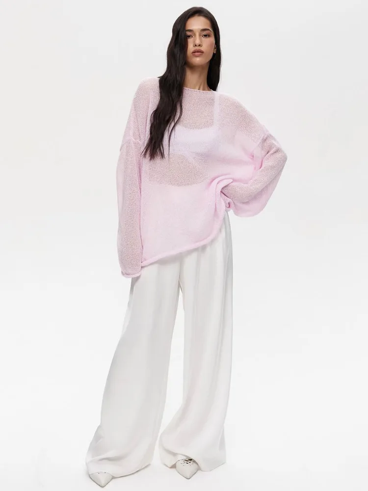 Knitted Round Neck Hollow Pullover Top Women's Summer Fashion Casual Loose Pullover Long Sleeve Streetwear Top Pullover 24 Knitted Round Neck Hollow Pullover Top Women's Summer Fashion Casual Loose Pullover Long Sleeve Streetwear Top Pullover