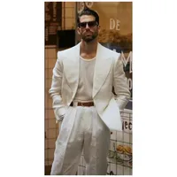 Summer Linen Men Suits 2 Piece Set High-end Peaked Lapel Wedding Groom Tuxedos Costume Homme Tailor Made 2 Pieces Blazer+Pants