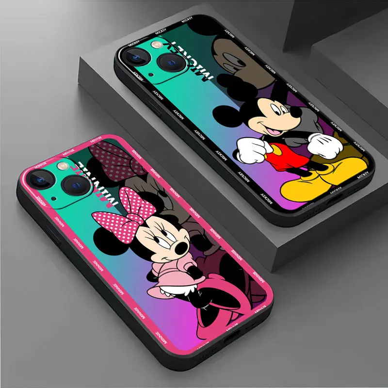 Phone Case For Apple iPhone 15 13 11 14 12 Pro 7 XR X XS Max 8Plus 6 6S SE 13 Pro 12 Black Soft Cover Mickey Mouse Stitch Minnie