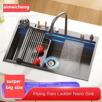 อ่างล้างจานสแตนเลสอ่างล้างจานน้ําตกขนาดใหญ่อ่างล้างจานขนาดใหญ่ช่องเดียวในครัวเรือนอ่างล้างหน้าอเนกประสงค์บ่อซักผ้า 2