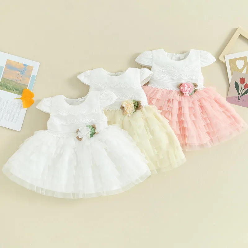 

Детские платья с коротким рукавом для маленьких девочек, летняя одежда, Сетчатое платье принцессы из тюля с цветами, детская одежда, повседневная одежда