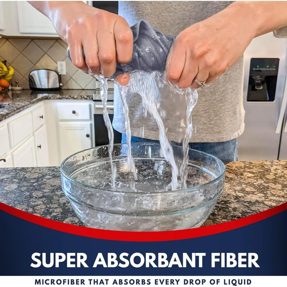 "8 Pack Microfiber Cleaning Cloths - 12x11 Inches - High Performance - Durable for 1200 Washes ， Ultra Absorbent for Cleaning Gr