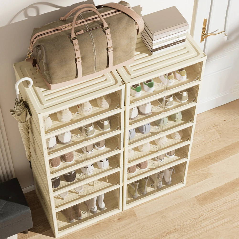 8+1 Layers Foldable Shoes Box Thickened Plastic Sneaker Shoe Storage Box Dustproof Stackable Cabinet Shoe Organizers Rack Shelf