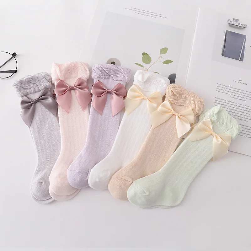 

2024 New Big Bow Baby Anti-mosquito Air Conditioning Over The Knee Stockings Cartoon Hole Baby Socks Ultra-thin Breathable