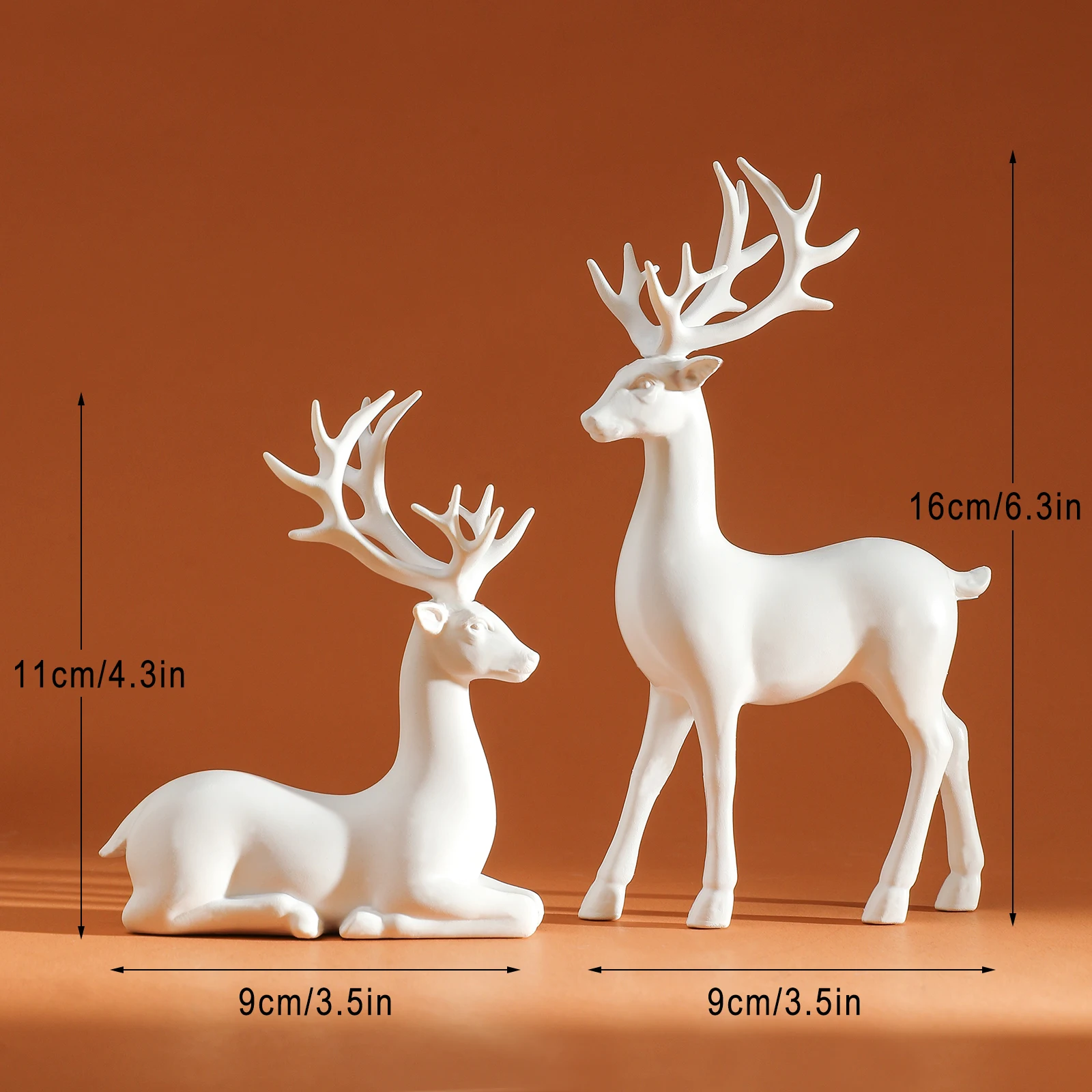 Set of 2 Cute Deer Sculptures - Adorable Room Decor and Christmas Fawn Figurines