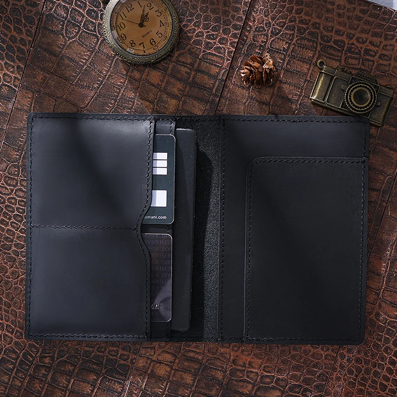 Vintage Genuine Leather Passport Holder for Men - Handmade Cowhide Travel Wallet with RFID Protection