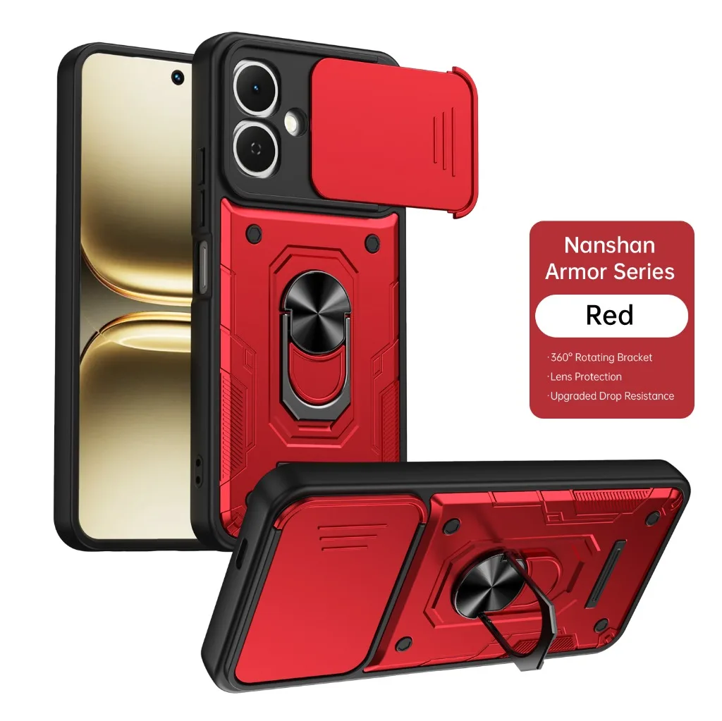 Shockproof Armor Phone Case with Slide Camera Protection and 360° Ring Holder Cover