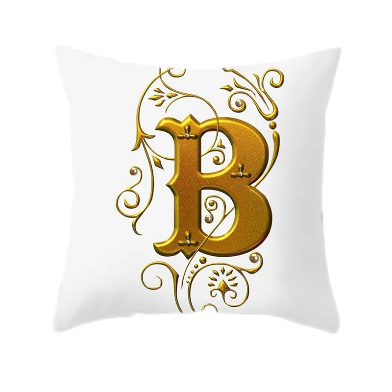 Gold 26 Letters Cushion Cover English Alphabet Throw Pillow Case Letter Print Home Decor Square Pillowcase Sofa Cushion Cover 