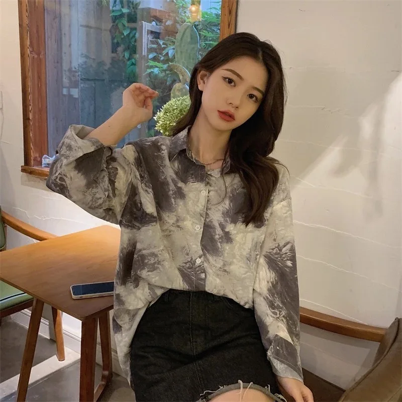 

Women Shirt Loose Tie-dye Commuting Casual Fall and Spring Printing New Design Fashion Wear In Trip