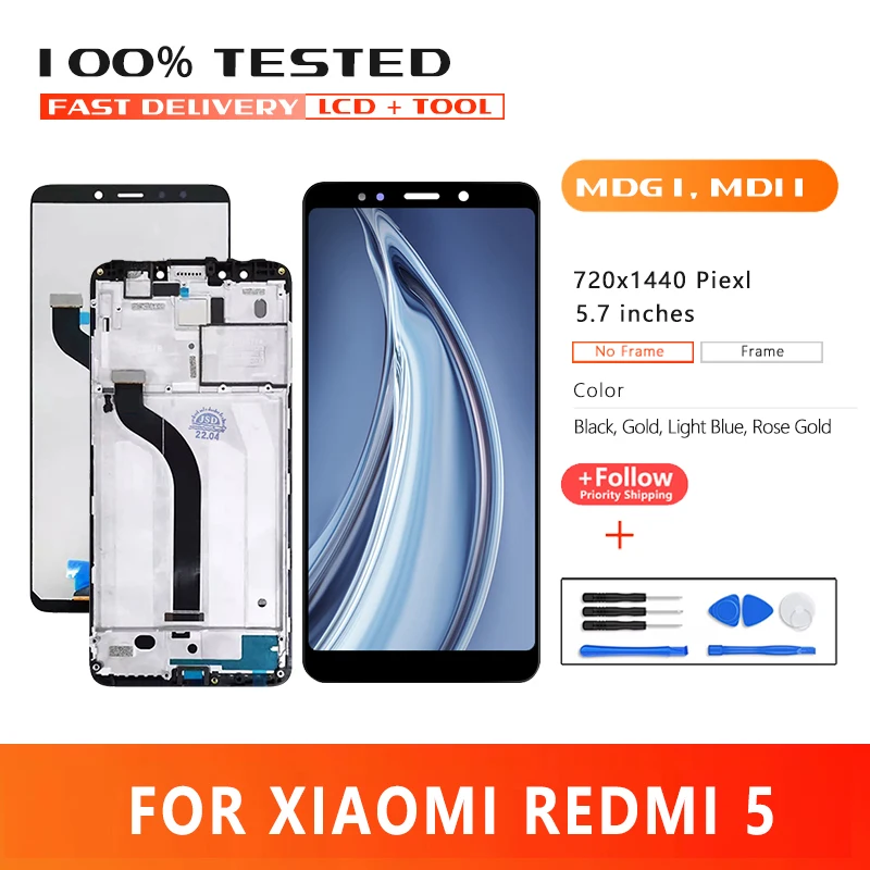 

5.7 inch Premium Quality LCD For Xiaomi Redmi 5 LCD Display + Touch Screen Digitizer Assembly For MDG1, MDI1 Screen Replacement