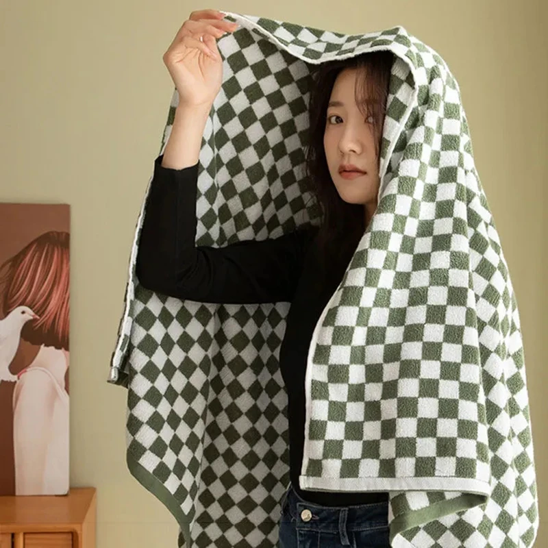 Vintage Plaid Bath Towel Checkerboard Hand Towel Absorbent Face Bathroom Home Hotel Outdoor Comfortable Towels