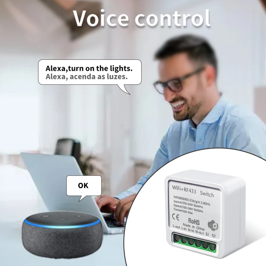 16A/20A Tuya WiFi 스마트 스위치 1/2/3 Gang RF 433MHz 무선 벽면 패널 스위치는 LED 램프용 Alexa Google Assistant와 함께 작동합니다.