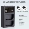 K&F Concept LP-E6/LP-E6N/LP-E6NH Battery Charger Dual Slot Quick Charger for Canon EOS R5 EOS R6 EOS R EOS 5D Mark IV 5D Cameras 5