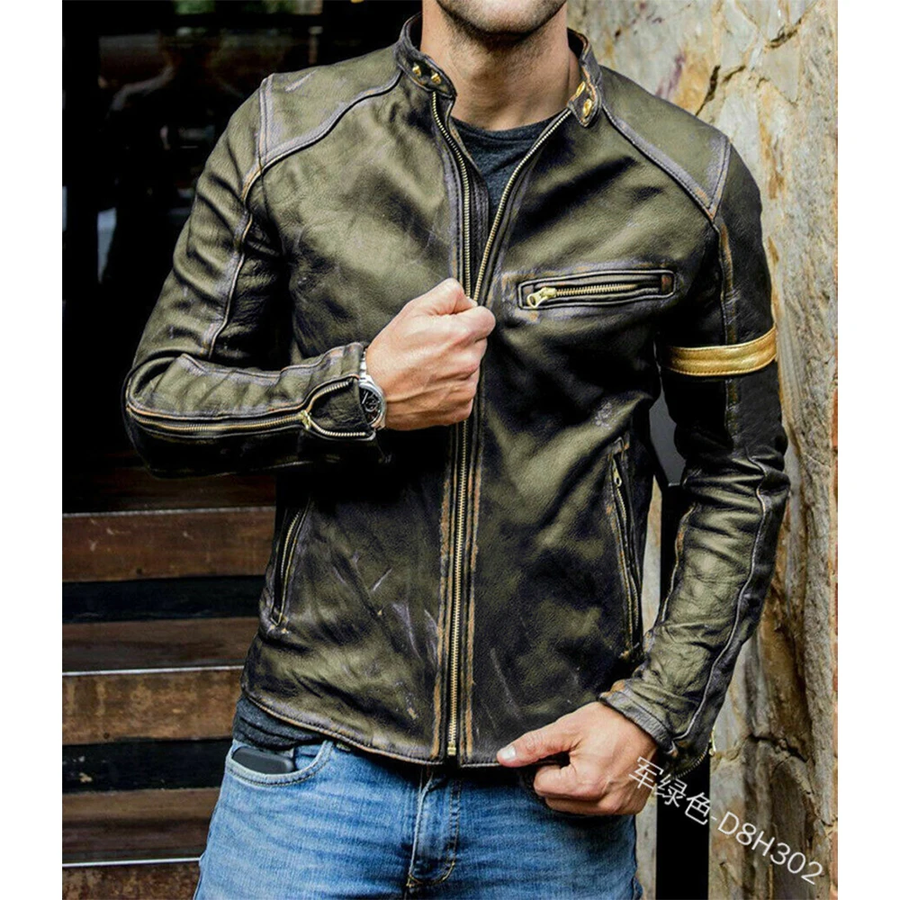 Men's retro leather jacket Youth standing collar punk motorcycle   suits
