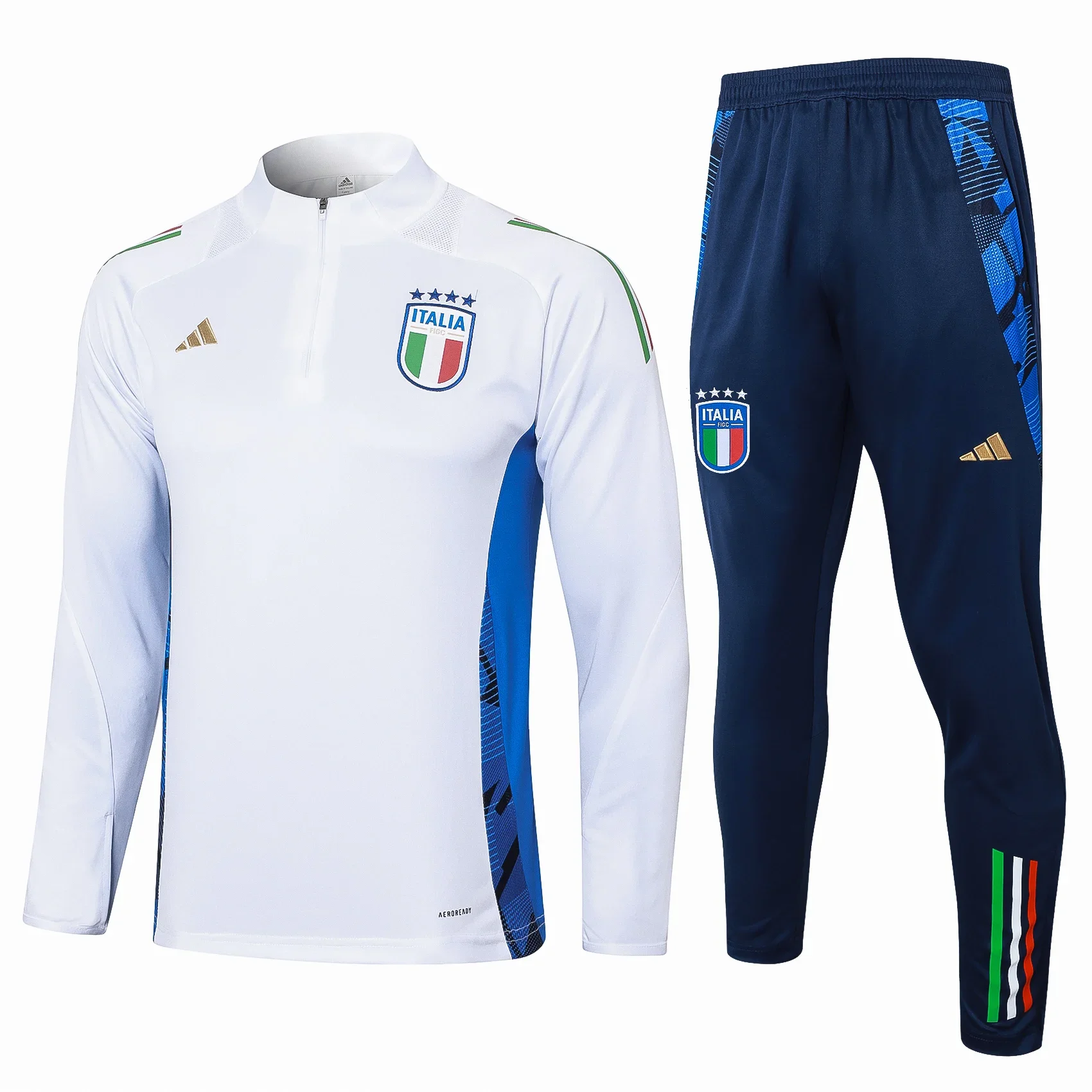 Adidas Soccer Jerseys Men Outdoor Long-sleeved Moisture-wicking Durable Sportswear Training Suit White and Blue