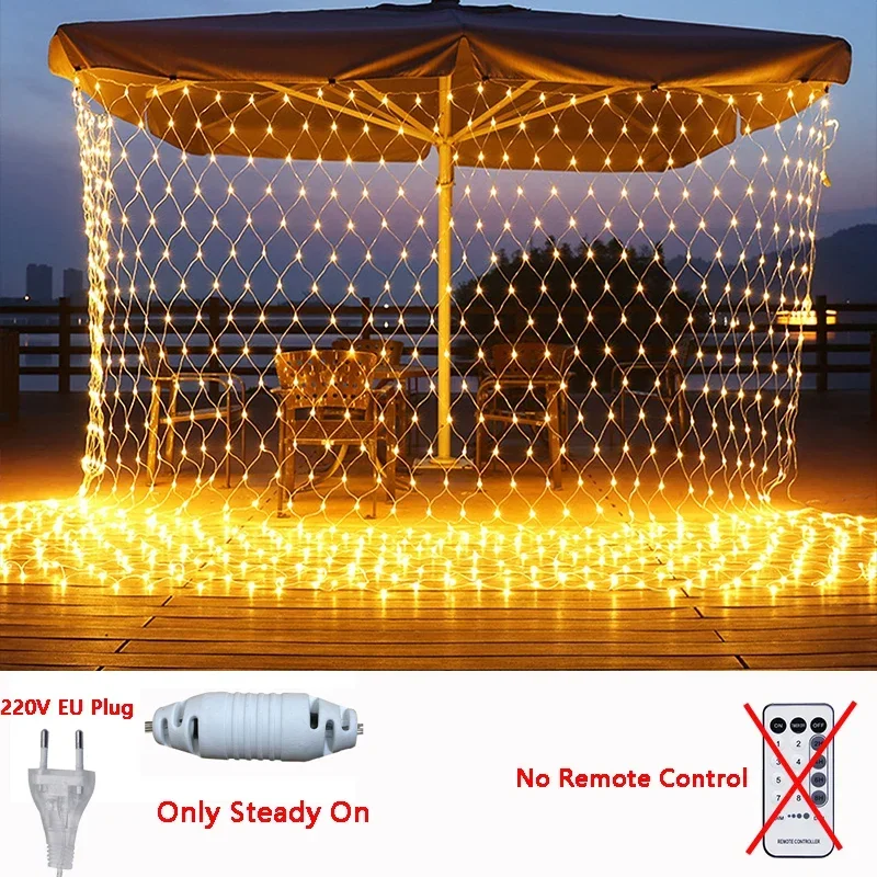 thumbnail image 1 of Guirnalda de luces LED de malla navideña de 3 m, 6 m, 12 m y 18 m, cortina de hadas para exteriores, resistente al agua, para fiestas, jardines, decoración de bodas, 1 of 5