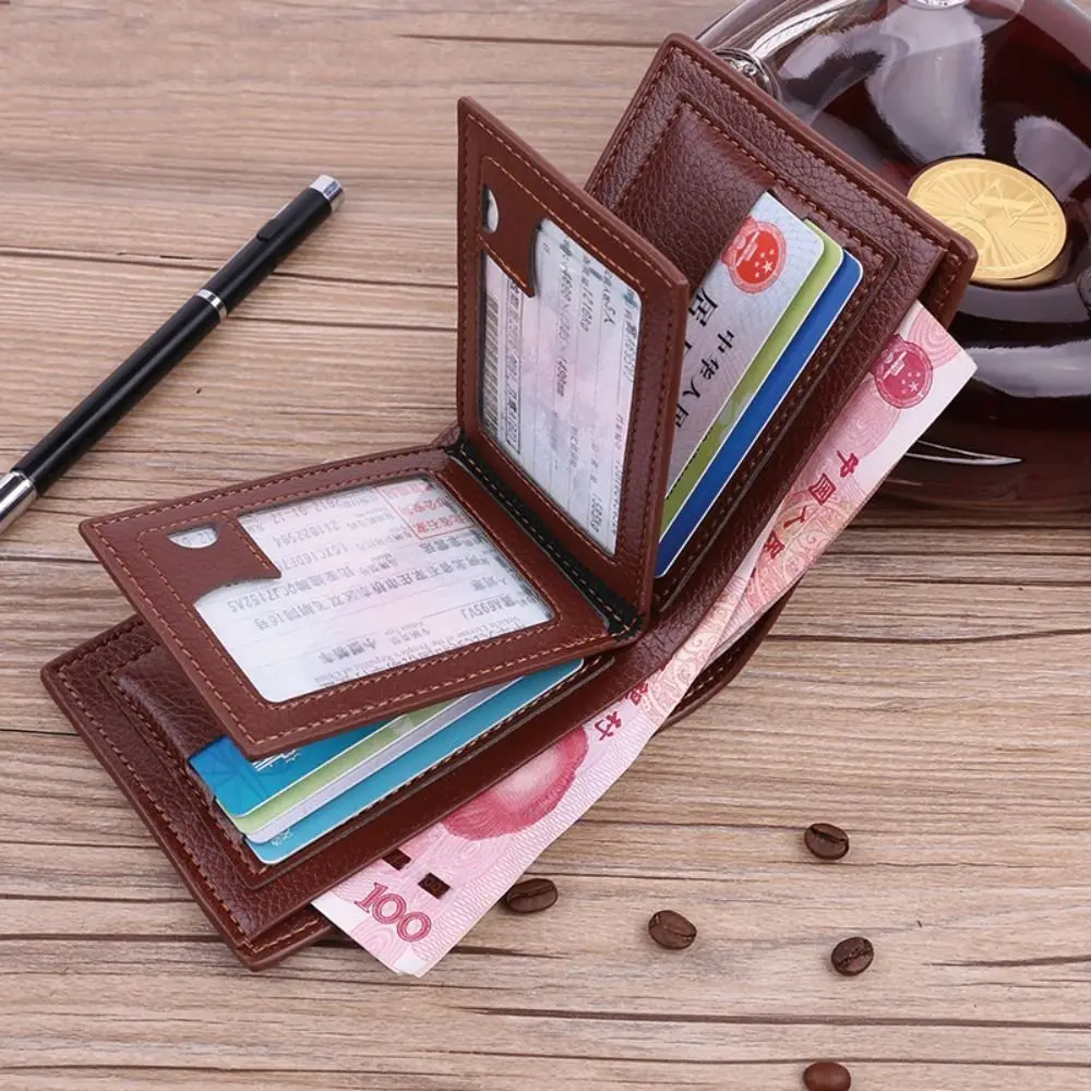 

Прочные кошельки 2 сложения, повседневный мягкий шелковистый мужской кожаный кошелек с узором Личи, сумка для карт, многофункциональная противокражная сумка для наличных, уличная