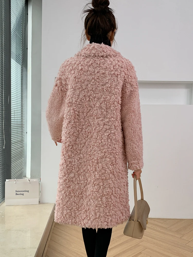 2024 Autumn Winter New Sheep Shearing Coat Women Long Cara Roll Grain Cashmere Lamb Fur Coat For Women Fur Jacket Female FCY1727