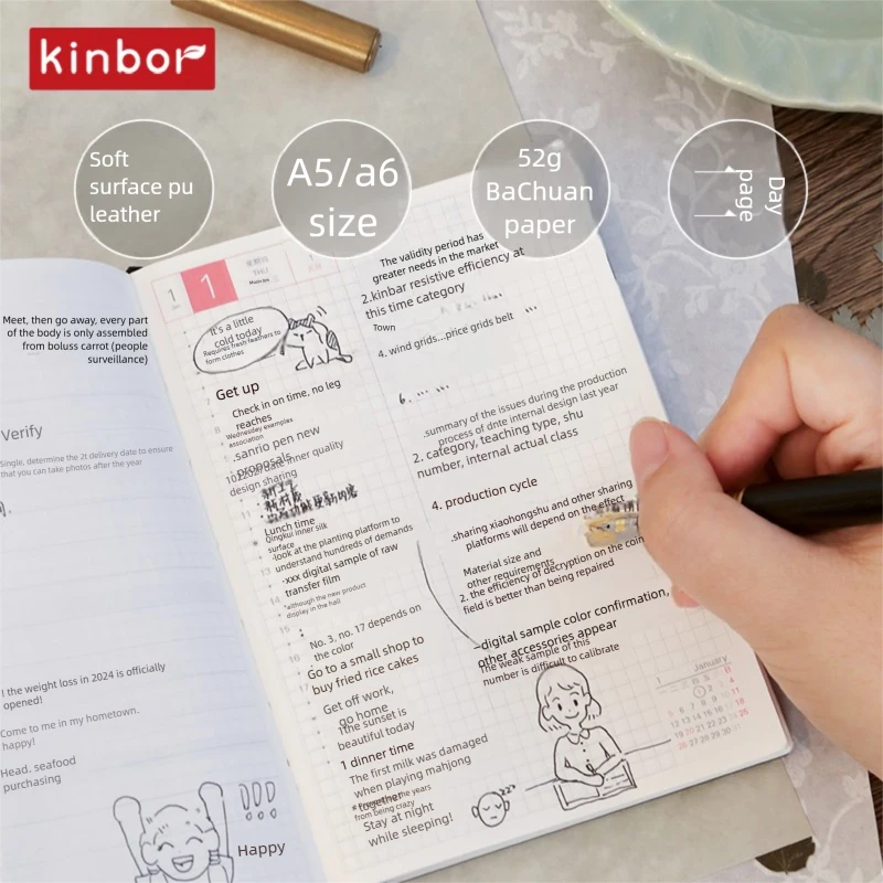 Kinbor 2026 A5 A6 Notenbook Planner 52g BaChuan 종이 포켓 사이즈 저널 주간 월간 연간 계획 시간 관리 주최자