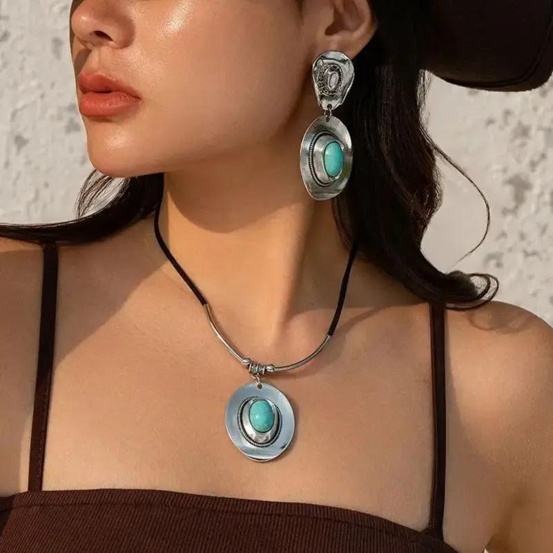 Orecchini A Forma Di Cavallo In Argento, Perlina Turchese, Cuore Blu - Gioielli Da Cowgirl - Italia - Foto 3