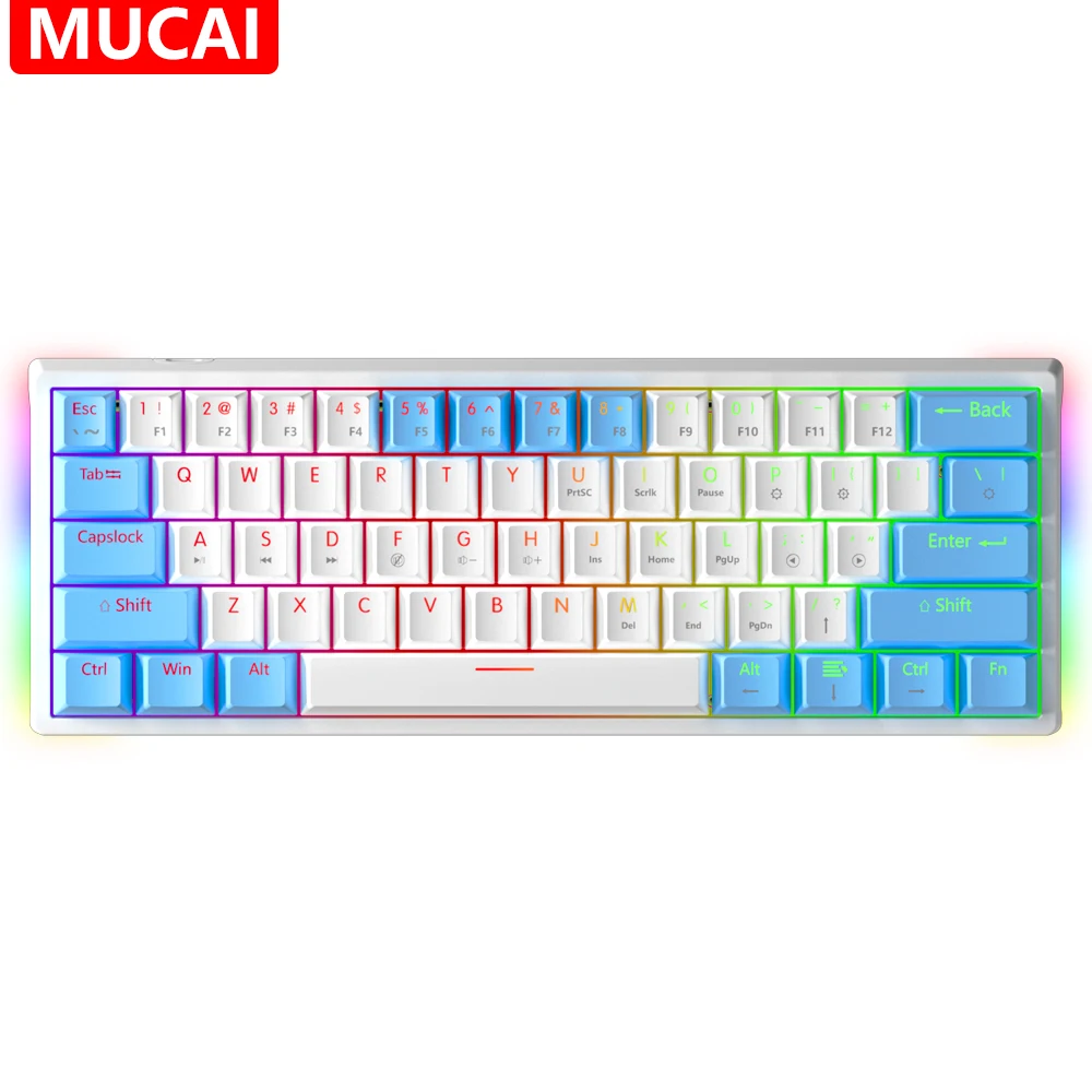 Usb Teclado Mecânico Gaming Interruptor Vermelho 61 Chaves com Fio Cabo Destacável Rgb Backlit Hot Swappable Mucai-mk61