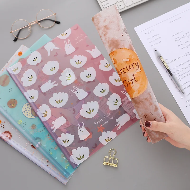 Document File Folder Sliding Bar Clips Report Covers Spine Bars Tie Rod Clamp A4 Transparent Folder Holder Bag Cute Stationery