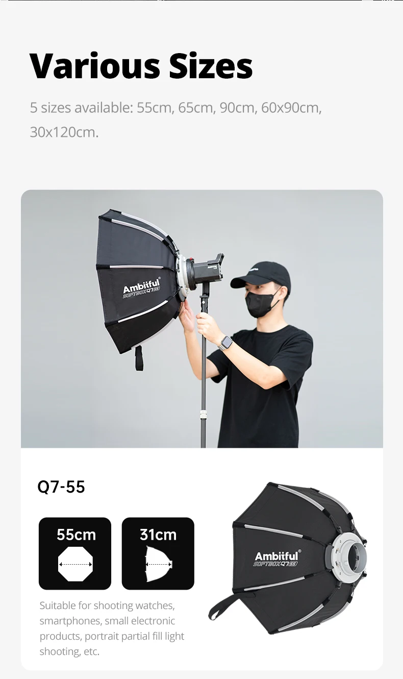 55cm 65cm 90cm 30x120cm Q7 Series Quick Release Octagon/Rectangle Softbox Bowens
