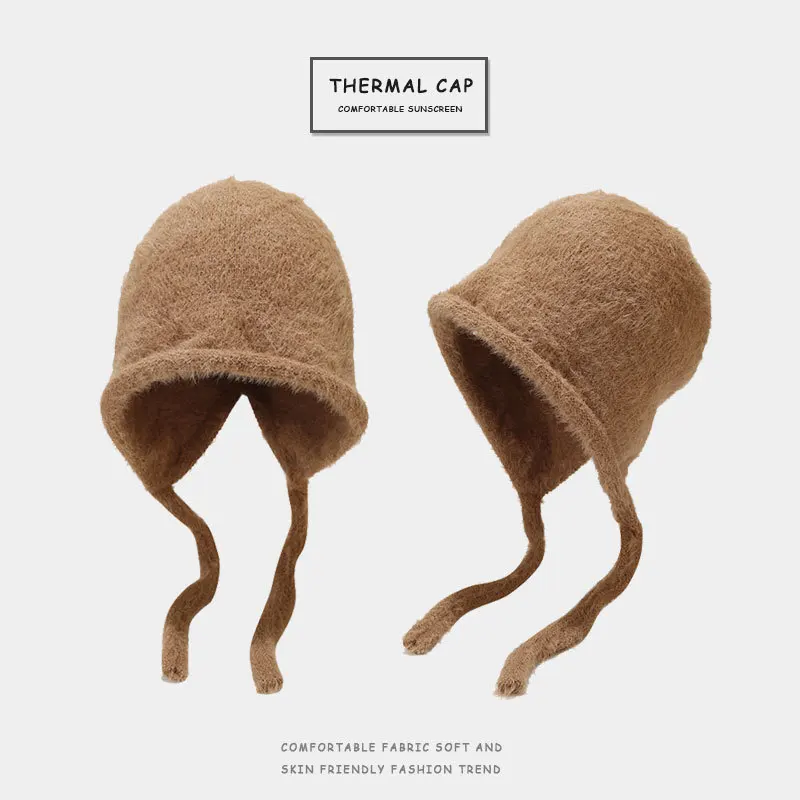 2023 Y2K Cute Beanie Autumn Winter Women Warm Japanese Knit Hat Pile Caps Men Ear Protection Tie Pullover Hat Gorro Bonnet