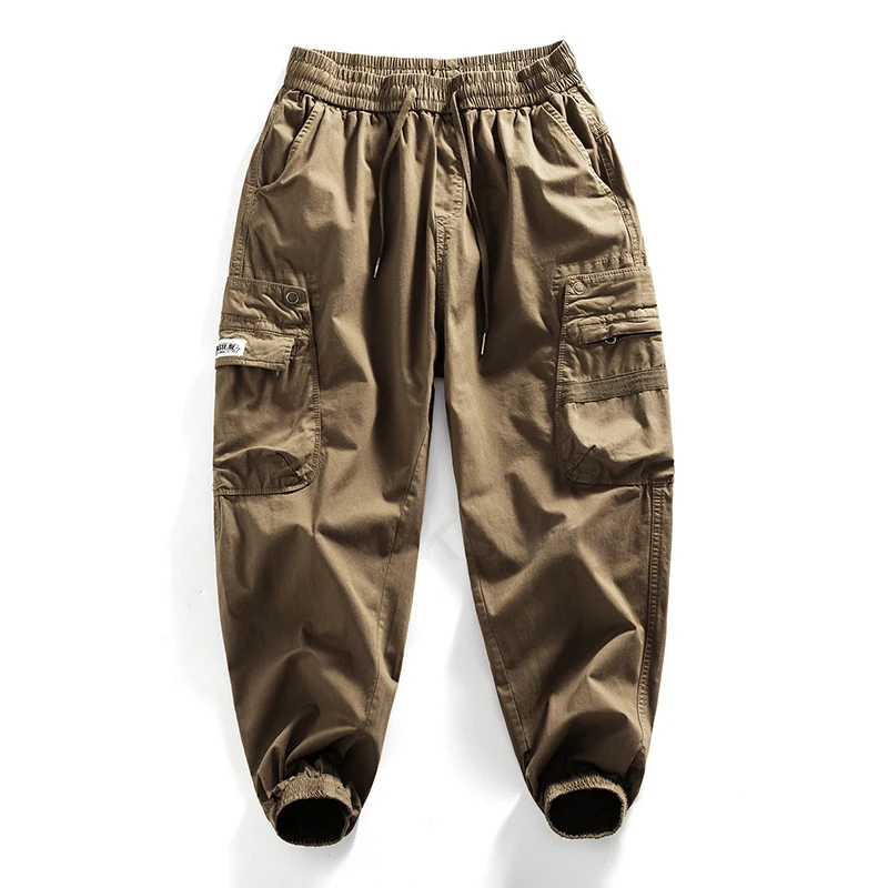 Men Cargo Pants Elastic Waist Loose Jogger Male Casual Harem Pants Sweatpants Tapered Sports