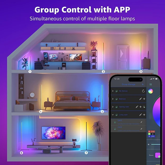 Living Room Dimmable RGB Corner Floor Lamp 140cm Stand Smart APP LED Mood Light for Bedroom Nordic Home Decor Interior lighting 4
