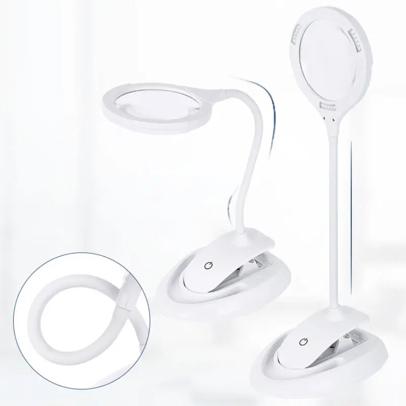 USB 충전식 조정 가능한 조명 유연한 테이블 LED 돋보기, 독서 수리 돋보기, LED 조명, 3x 8x 루페