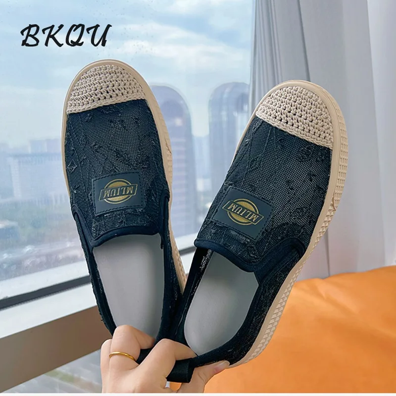 BKQU Thick Sole Fisherman Women 2024 Summer New Breathable Lace Small Fragrance Single A Comfortable Slip-on Shoes