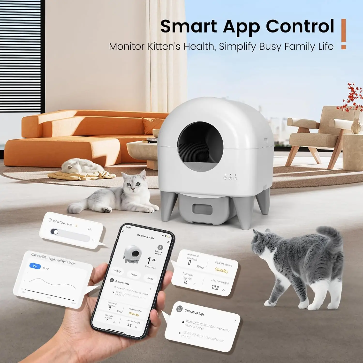 Self Cleaning Litter Box,Automatic Cat Litter Box for Multiple Cats, with Safety Protection, App Control,2 Roll Cat, Customized 4