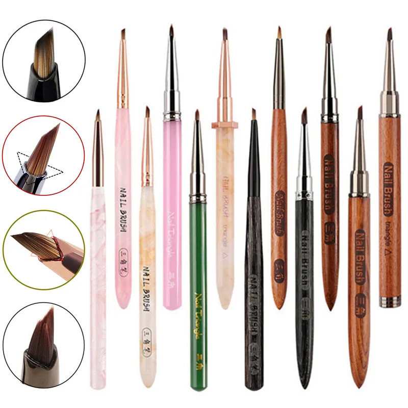 12Style Triangular Petal Nail Brush Acrylic Nail Art Liner Brush Stripes Grid Flower Painting Drawing PenManicure Tools