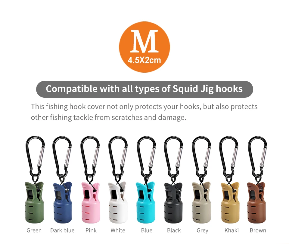 Description Picture 3 of itemNew M# Squid Jig Bait Protector 6pcs Webfoot Octopus Egi Hooks Cover Cuttlefish Umbrella Lure Cap with Carabiner Sea Tackle