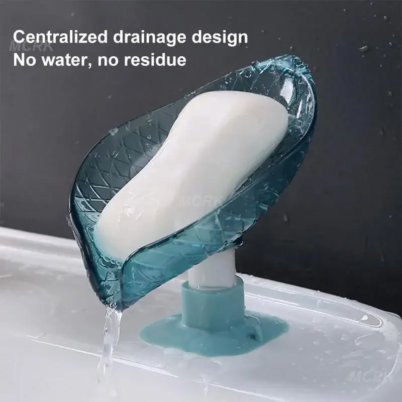 Leaf Shape Soap Dish Box Soap Holder Bathroom Plastic Eco-friendly Non-Slip Suction Cup Drain Rack Holder Household Storage