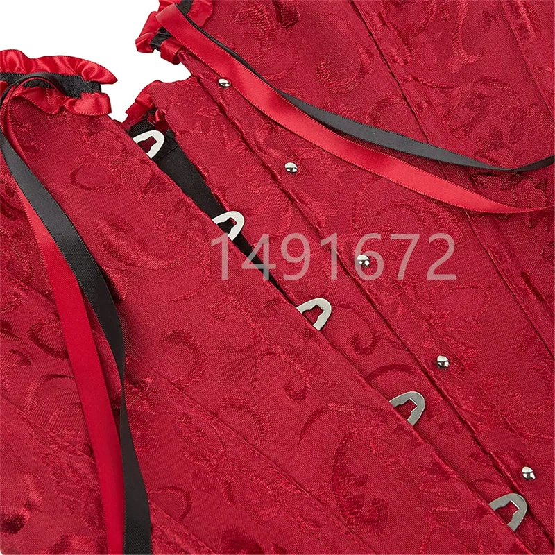 Description Picture 5 of itemCorset Top Plus Size Women Bustier Overbust Sexy Lace up Zipper Floral Lingerie Vintage Victorian Fashion Black Red DropShipping