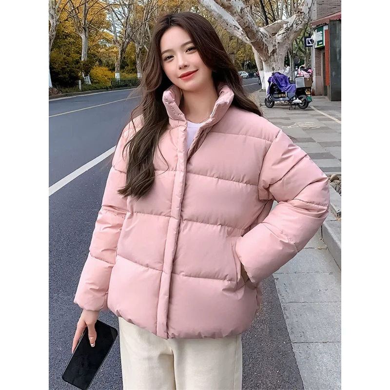 

2023 Korean Winter Short Coat Women Down Cotton-padded Jacket Female Parka Loose Warm Outwear Student Red Black Thicken Overcoat