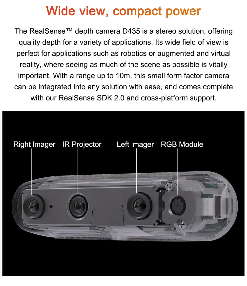 Intel RealSense Depth Camera D435 ROS Binocular 3D Stereo Vision RGB Sensor Glob