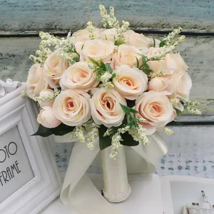 Свадебный букет подружки невесты, цвет белый, розовый, цвет шампанского, свадебные аксессуары