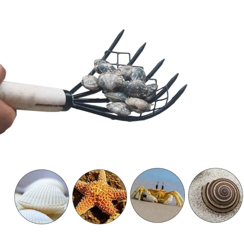 652F 15 인치 다기능 핸드 레이크 클로 레이크 메쉬 네트 5-Tine 고 탄소강 Clamming Claws Clam Digger