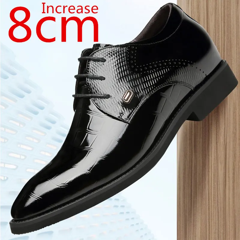 

Men Heightened Leather Shoes Invisible Inner Increase 8cm British Business Men Formal Derby Leather Shoes Elevator Wedding Shoes