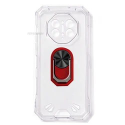 Thermal Back Finger Ring Soft TPU Silicone Case with Bracket for Doogee S300 Pro (Transparent C Red)