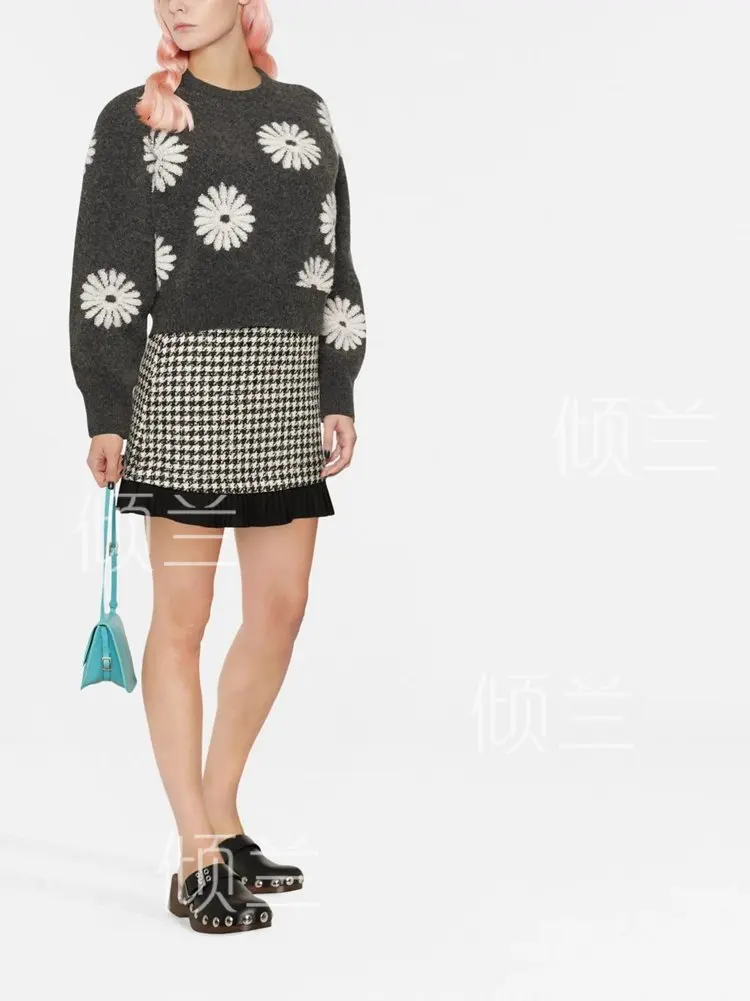 

PATADS French S Family Light Luxury Autumn and Winter New Women's Dress French Style Daisy Pattern Round Neck Sweater PU01643