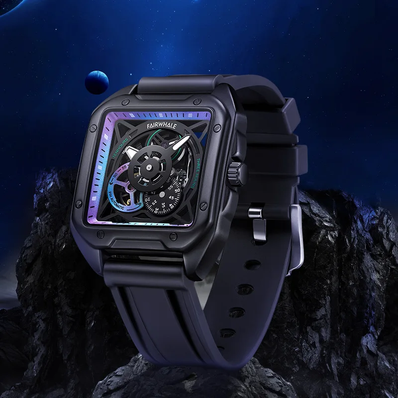 

Hollow Tourbillon Automatic Watch Men's Fashion Silicone Band Sports Waterproof Glow-in-the-dark Mechanical Watch Men