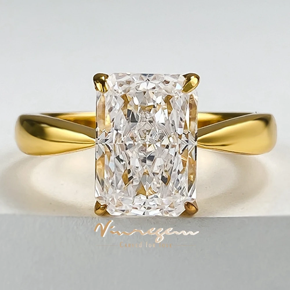 

Vinregem 7*10 MM Crushed Ice Cut Lab Created Sapphire Gemstone Engagement Rings 18K Gold Plated 925 Sterling Silver Fine Jewelry